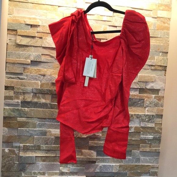 💎🔥 HELLESSY Gia Asymmetric Lamé Blouse - Picture 7 of 14